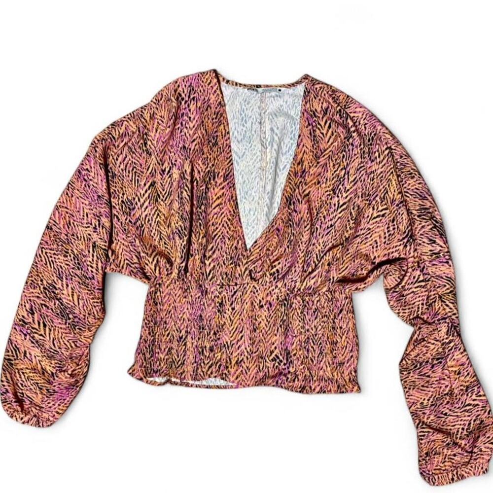 Zara boho pink abstract print flowy sleeve blouse